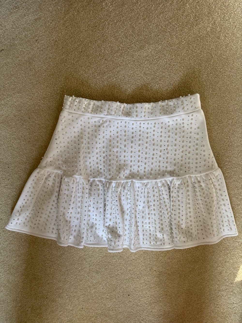 White Embellished Ruffle Mini Skirt - Queen of Sparkles